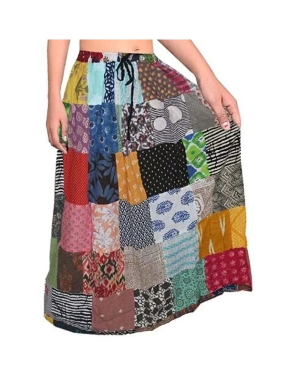 NWOT Boho Patchwork Cotton Maxi Skirt Made in India One Size Festival Hippie